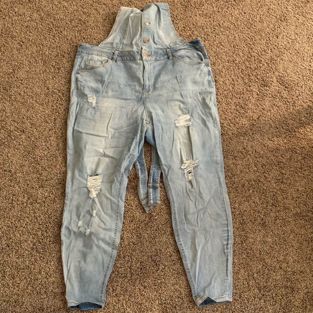 Distressed overalls
